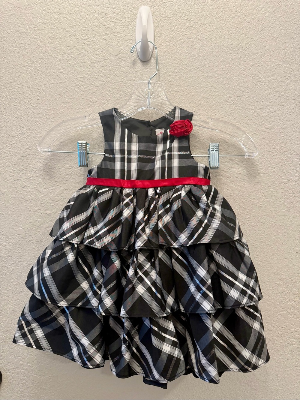 Cherokee Girls Black Plaid Tiered Party Dress – Size 18M